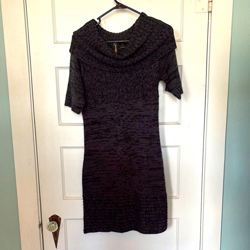 Red Paint Black Knit Cowl Neck Dress Size XL